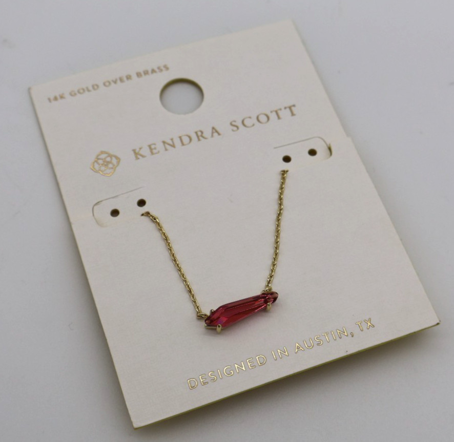 Kendra Scott Indie Pendant Necklace Red Glass 14k Gold Over Brass NWT