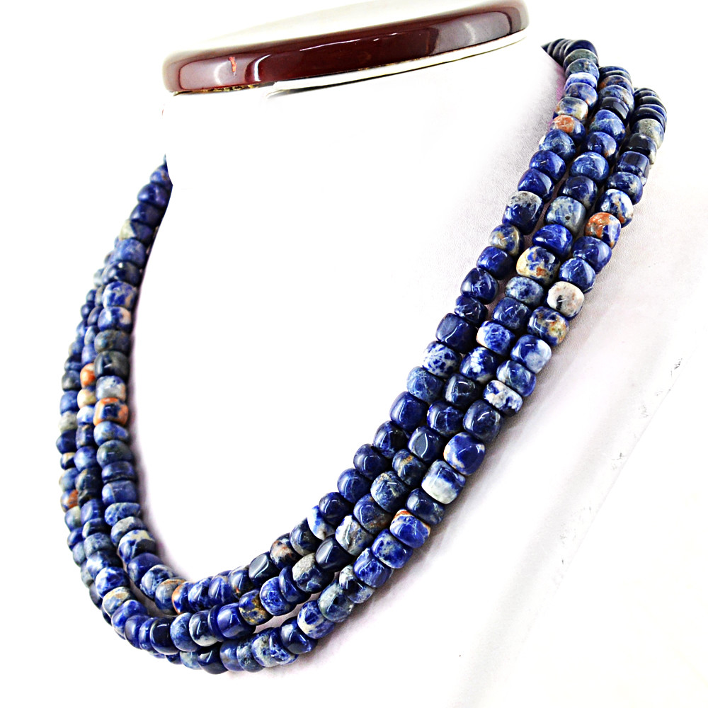 785.00 Cts Natural 3 Strand Untreated Blue Sodalite Round Beads Necklace (DG)
