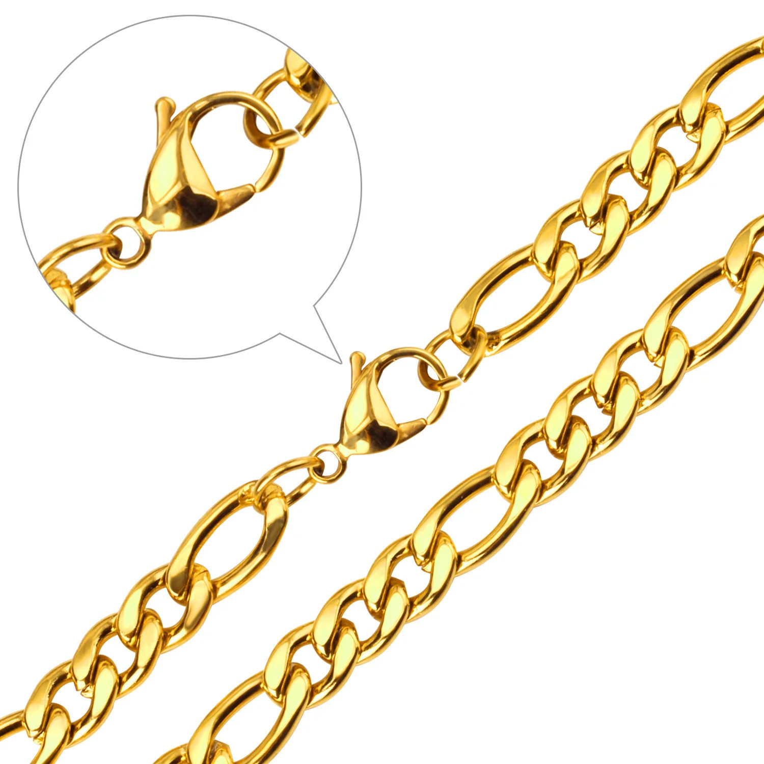 Chain Necklace Stainless Steel Gold Color Figaro Cuban Link Chain Neck Jewelry