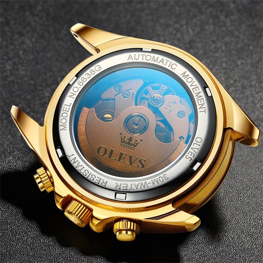 OLEVS 6638 Luxury Simple Business Water Resistant Golden Men Chronograph Watch