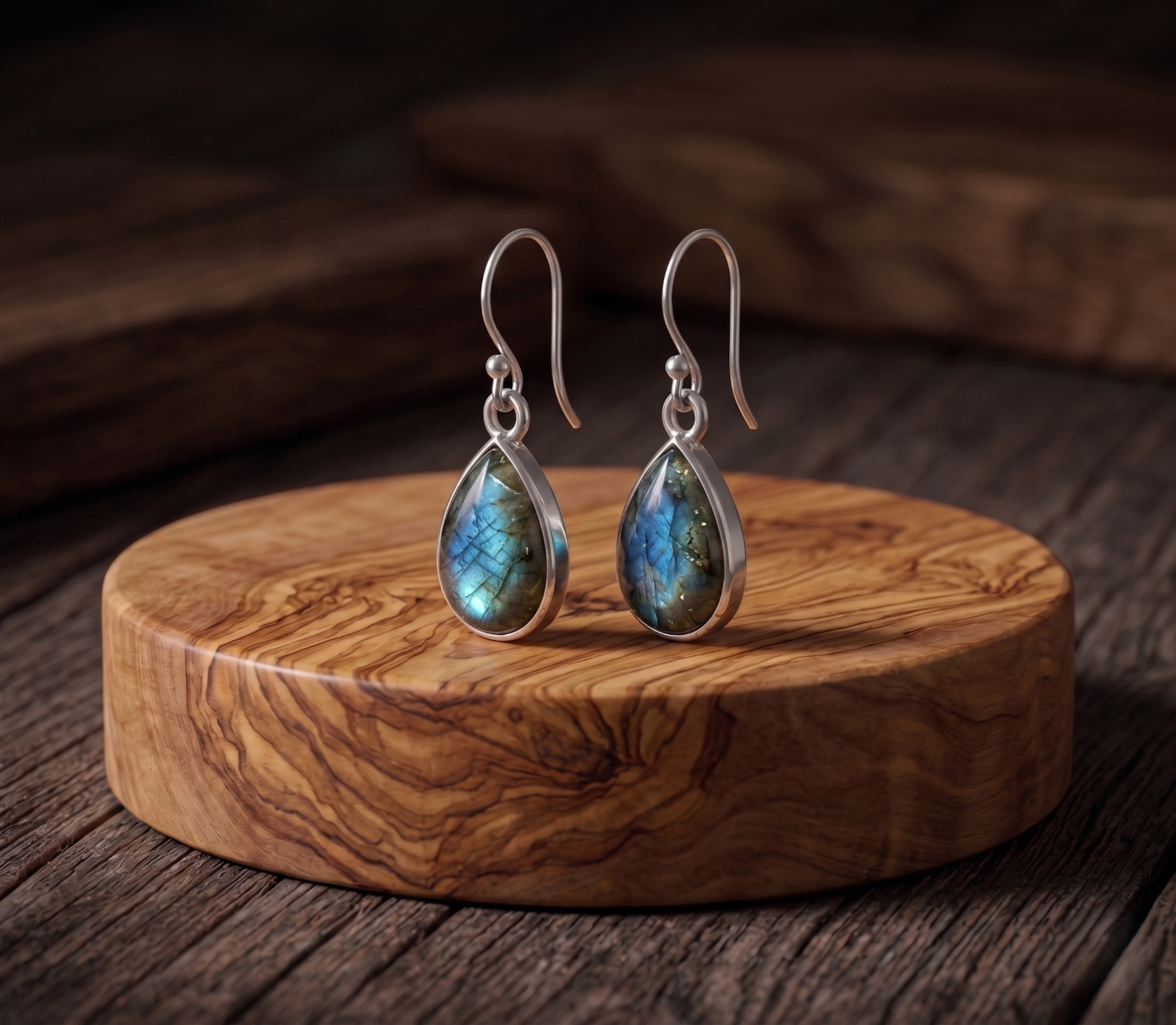 Natural Labradorite Gemstone Womens Earrings 925 Sterling Silver Handmade Gift