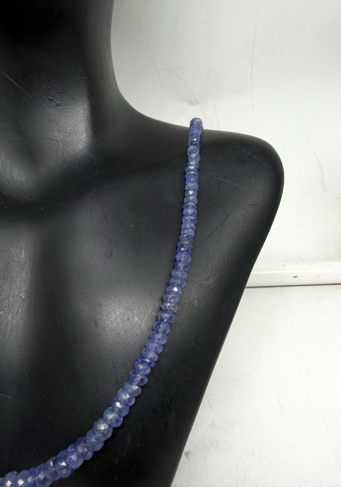 Tanzanite Necklace 20” 4-5mm Faceted Round Gemstone Beads Sterling Silver