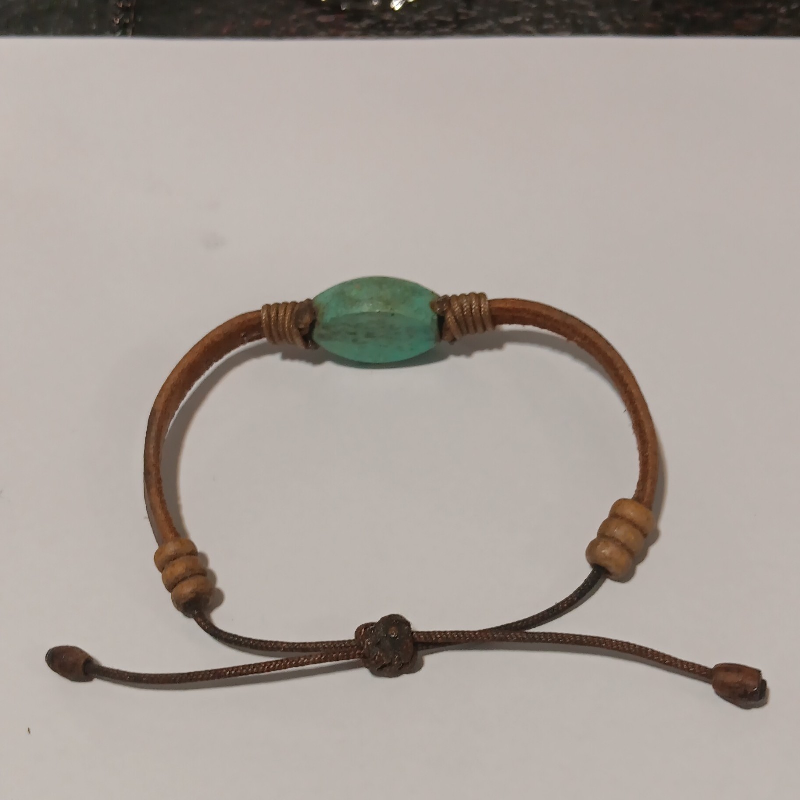 Adjustable Brown Leather Cord Bracelet Bolo Closure Turquoise Bead Dolphin
