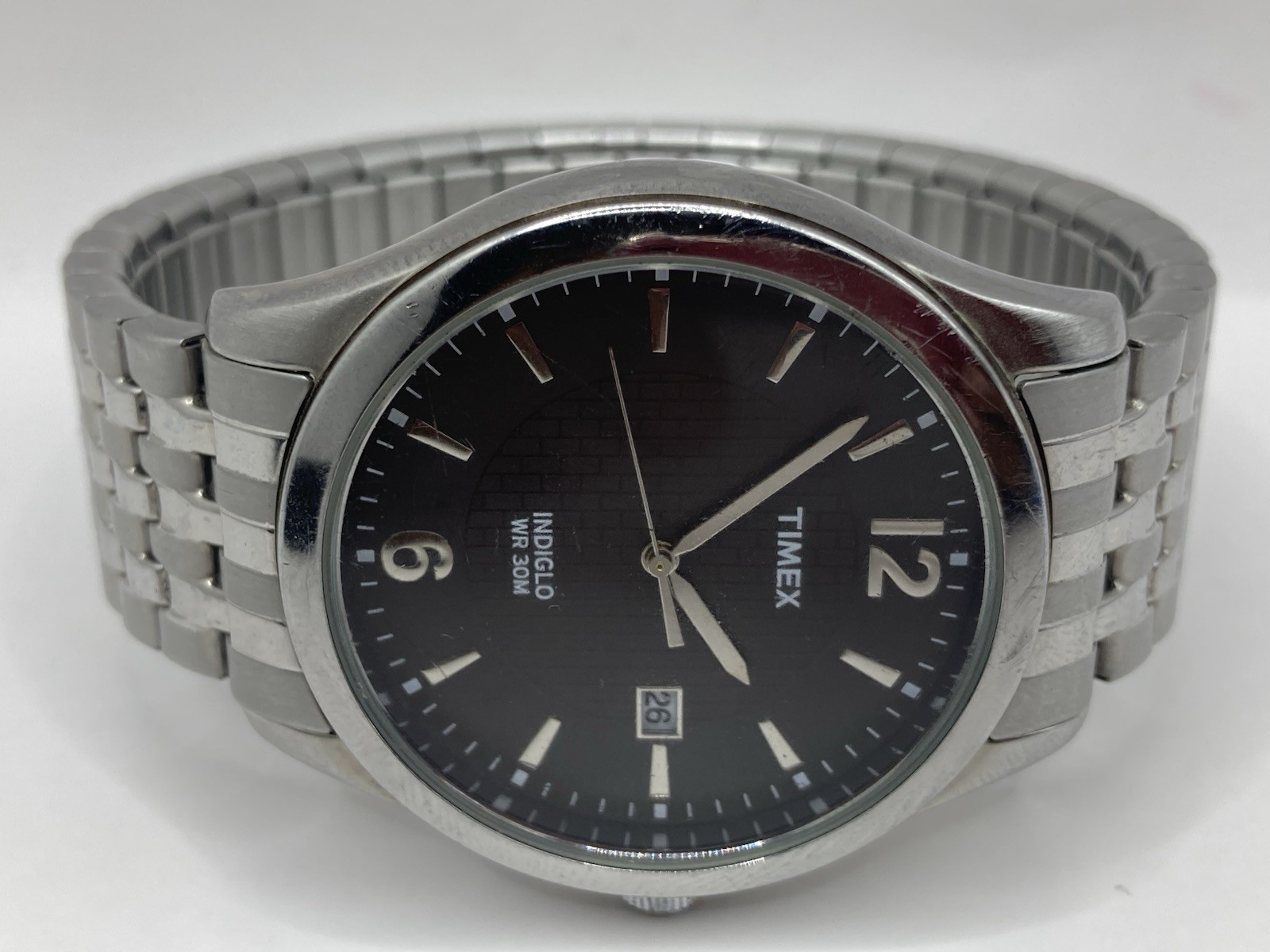 Timex Men’s T2N848 Indiglo Dress Watch Charcoal Gray Brick Dial Date 39mm Silver