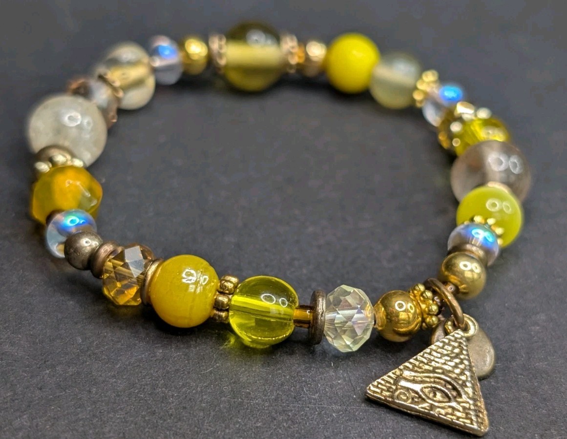 Women’s Teen Stylish Mixed Yellow Beaded Charm Stretch Bracelet (17cm) S/M Wrist