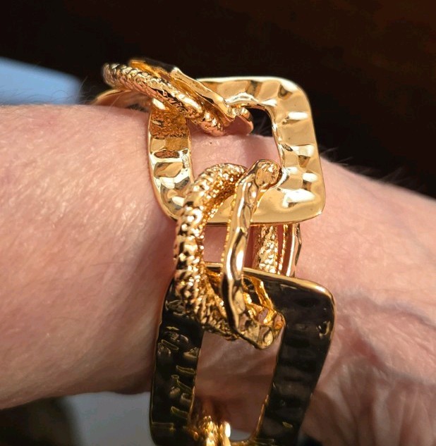 Goldtone Hammered/Etched Statement Chain Bracelet