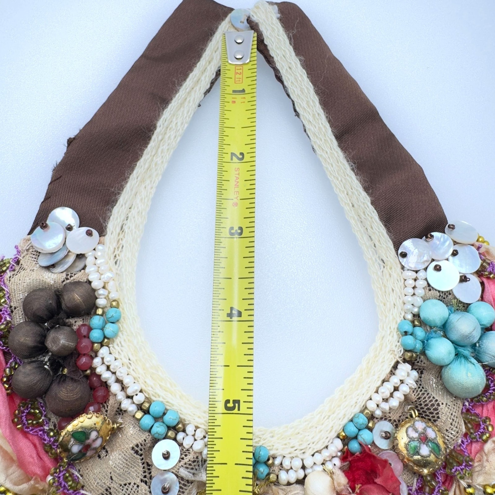 Boho Handmade Turkish Bib Collar Statement Necklace Rustic Fiber Lace Fabric