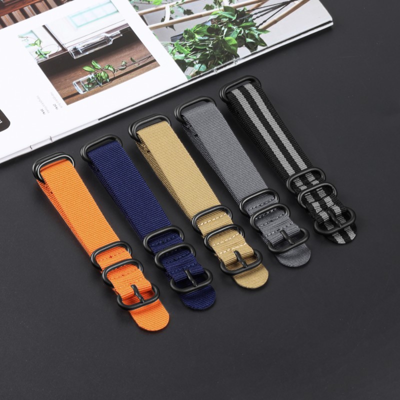 Quality One Piece Thicked Nylon Canvas Watch Band Strap 18/20/22/24mm Five-ring