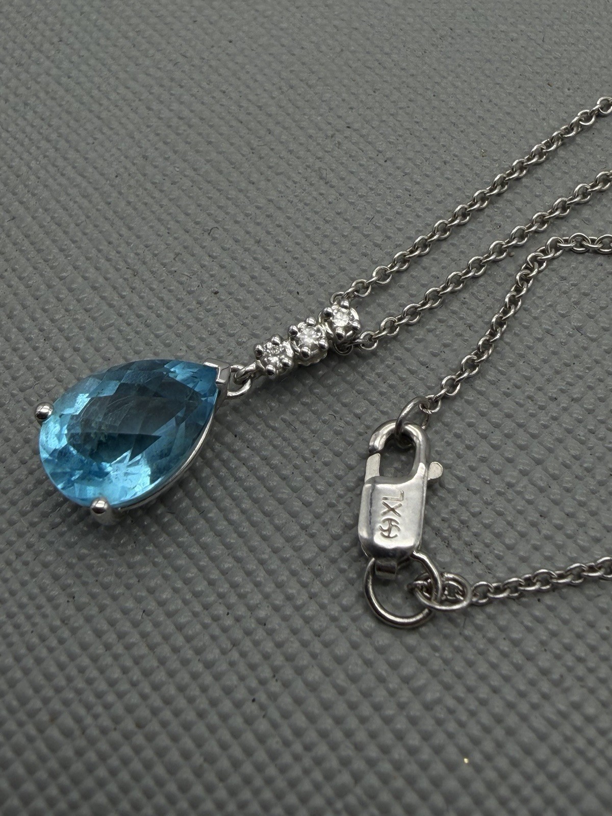 Blue Topaz & Diamond Pendant In 14k White Gold With Chain