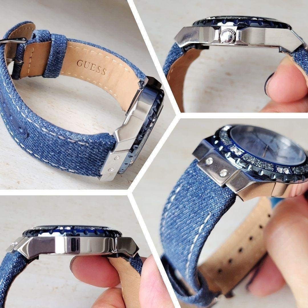 GUESS wristwatch denim sparkling with stones Blue