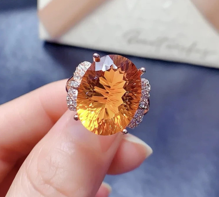 10CT Natural Citrine Ring, Oval Cut Citrine Gemstone Ring 925 Sterling Silver