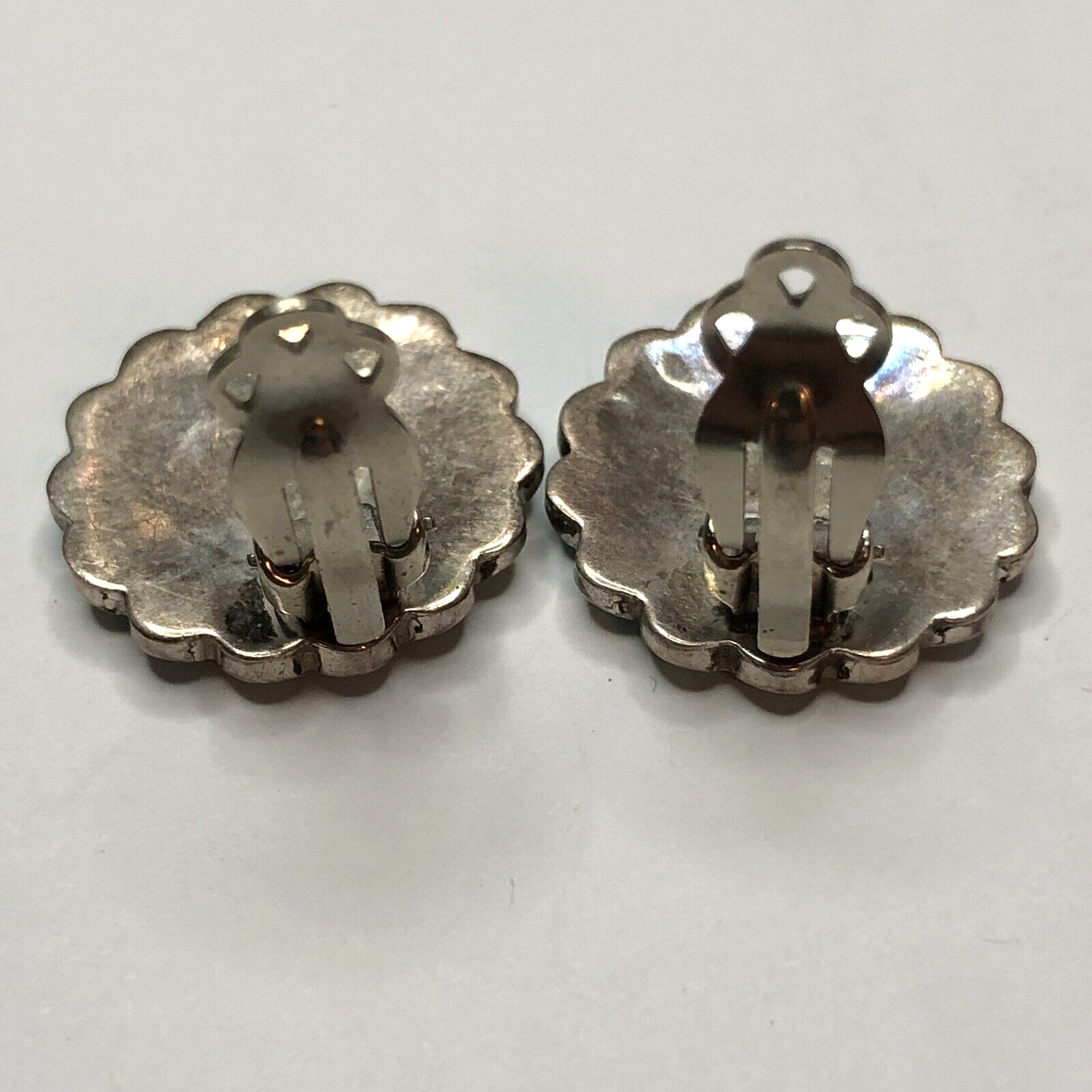 SOUTHWESTERN STERLING SILVER TURQUOISE EARRINGS Clip On Round Coral Onyx Vtg