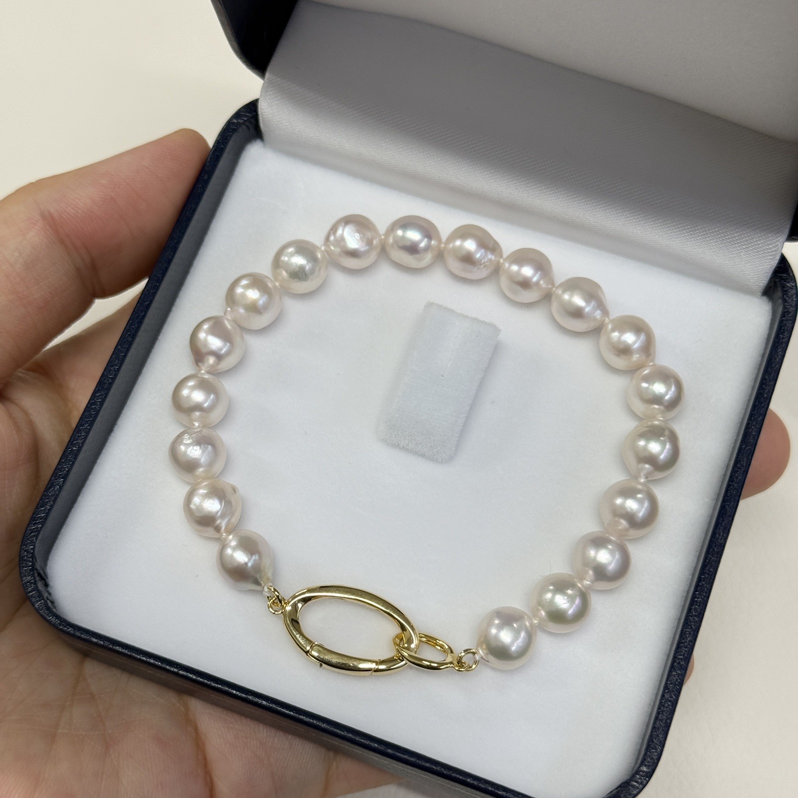 8-8.4mm Baroque White Japanese Akoya pearl Bracelet Sterling Sliver Clasp, 8″