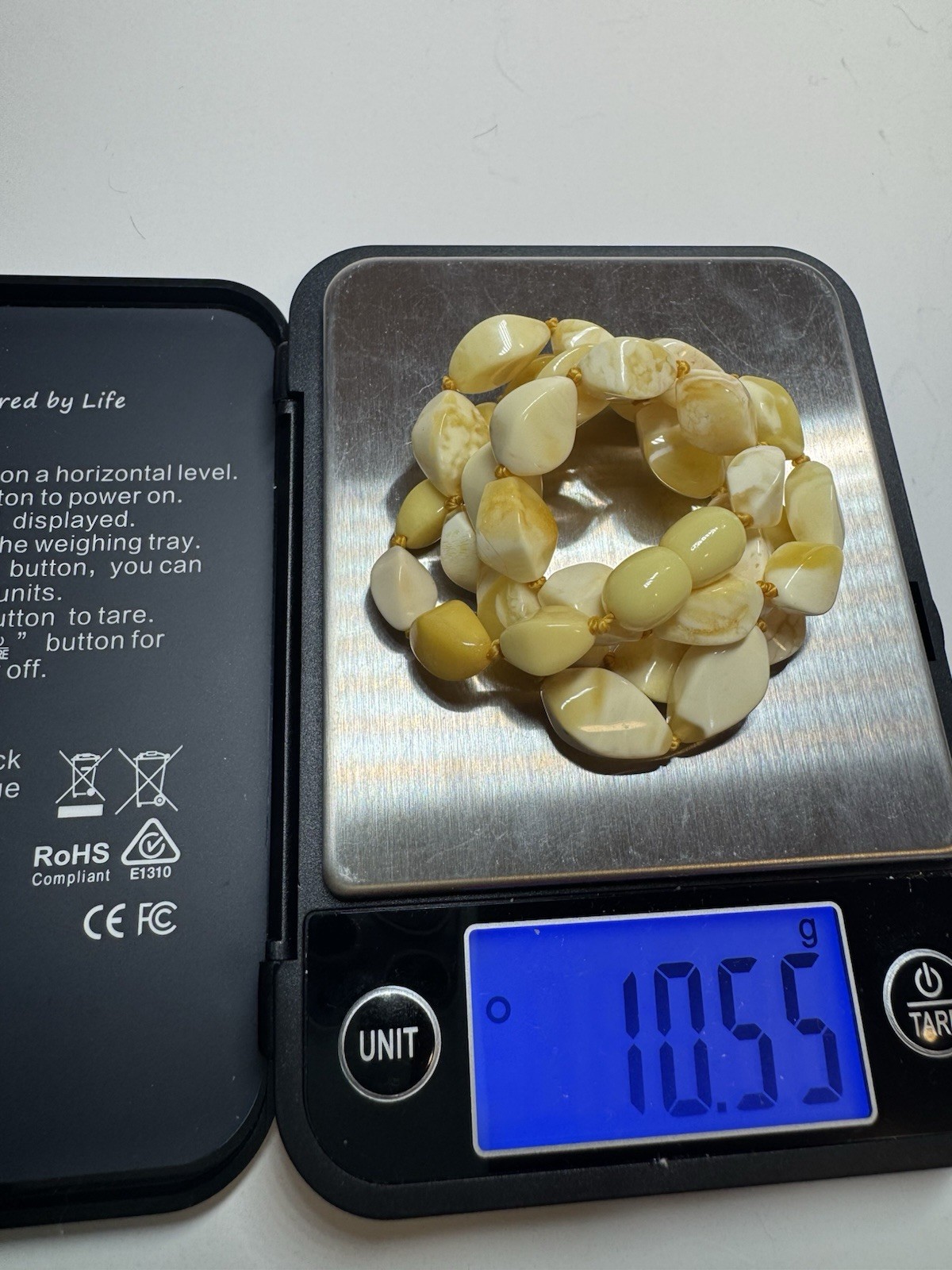 Natural Baltic Amber Bead Necklace – Rare White Milky Amber – 10.5g – 46cm