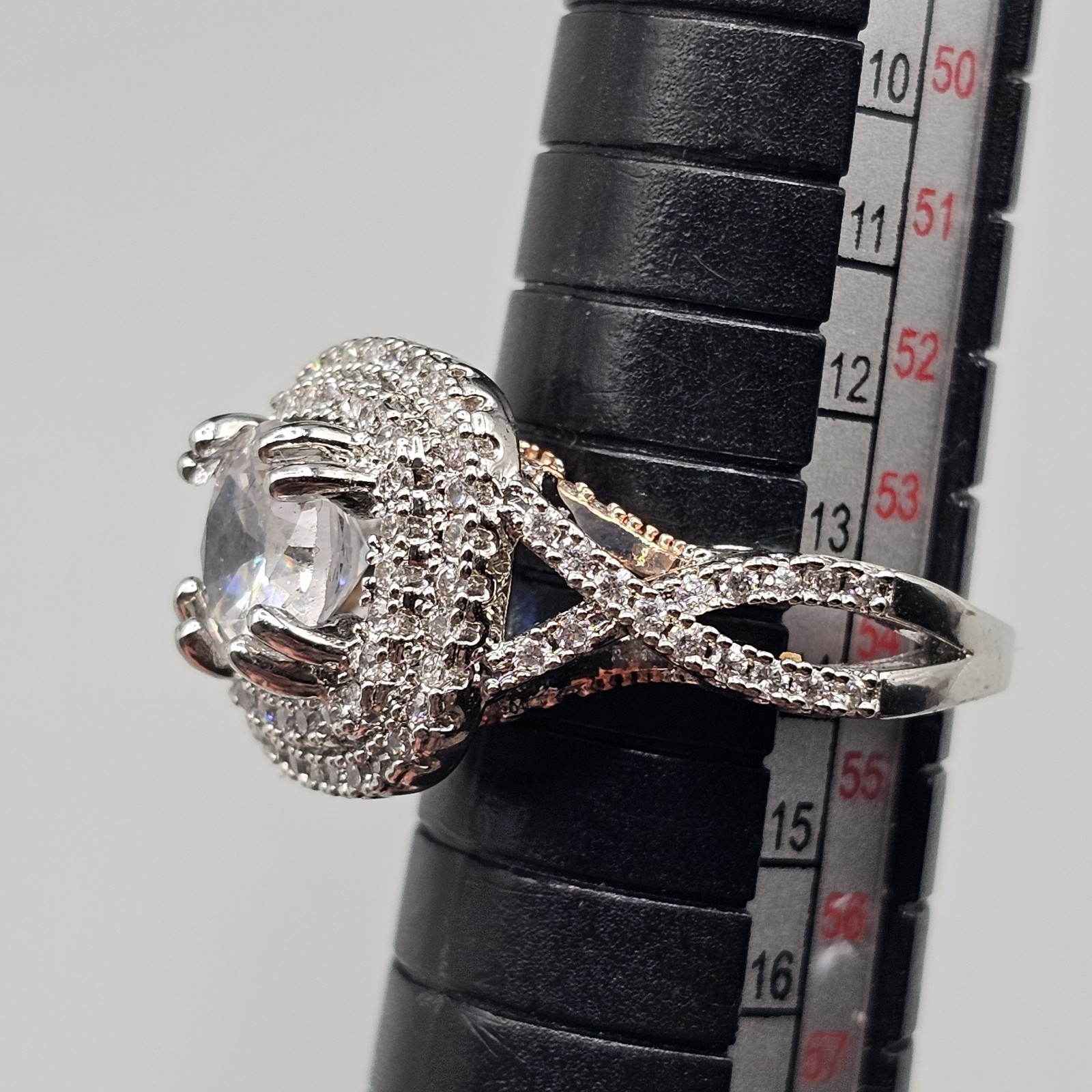 CZ Engagement Cocktail Ring Two Tone Double Halo Open Work Band Size 6.75