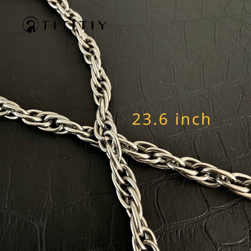 New Pure Titanium Twisted Necklace Wide 7mm Wide Anti Allergic 23.6 Inch Long