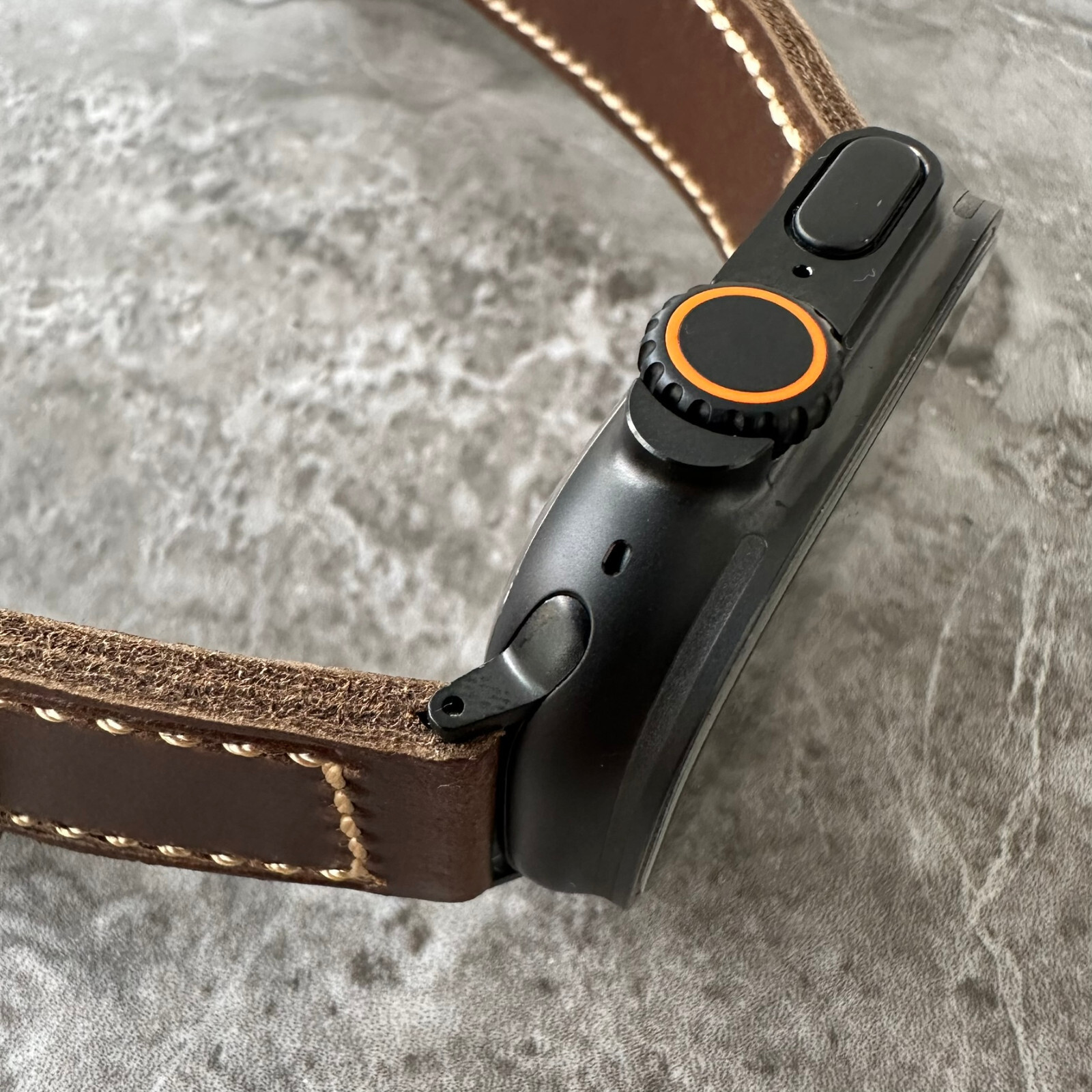 Premium Leather Thick Dark Brown Watch Strap For Black Apple Watch Ultra 49mm