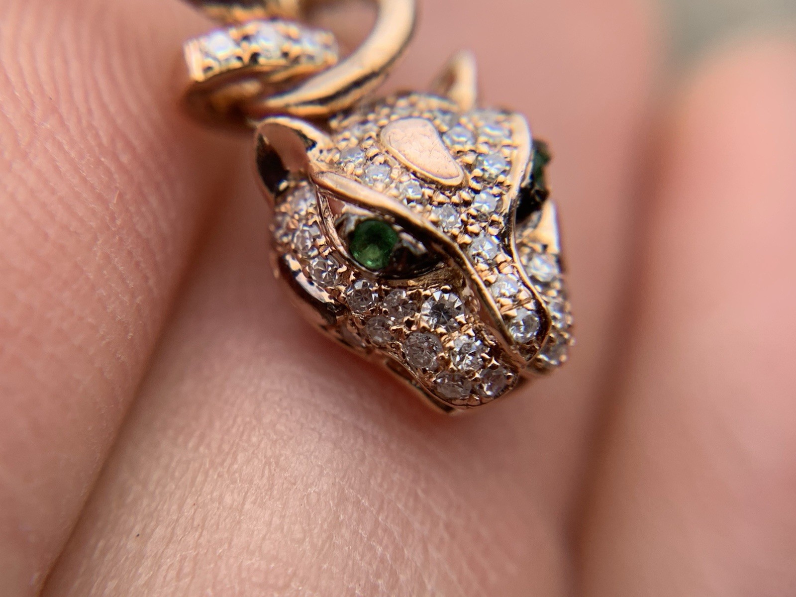 Effy 14K Rose Gold Panther Diamond Tsavorite Drop Dangle Earrings