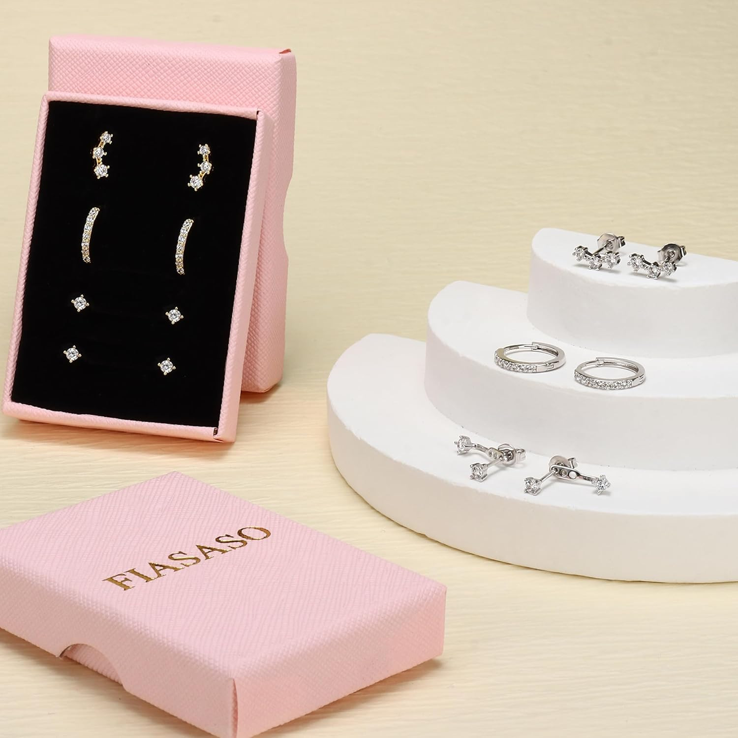 3 Pairs 925 Sterling Silver Hypoallergenic Earrings for Women Trendy – 14K Gold