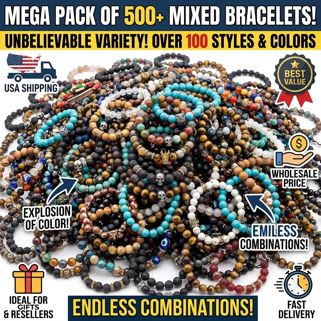 500 Pack Wholesale Beaded Bracelets Mixed Natural Stone Charm Bracelets Gifts