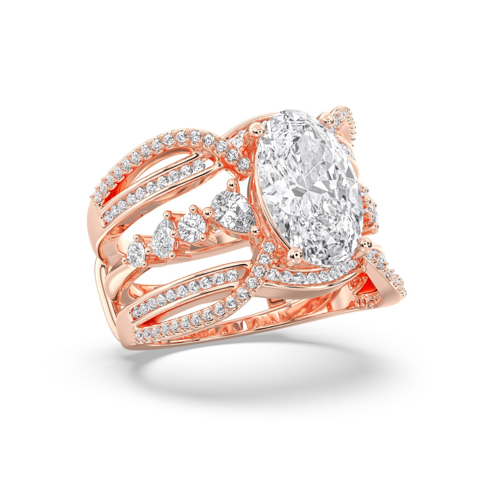 3.75 CT Oval , Pear & Round Cut Moissanite Luxuriance Engagement Ring in Silver