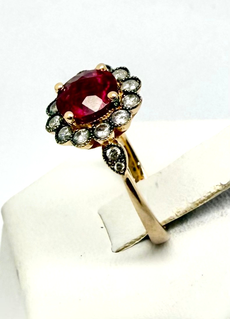 1.60 ct Rubelite & Diamond Ring 14k Rose Gold w/Card Appraisal Size 6 1/4