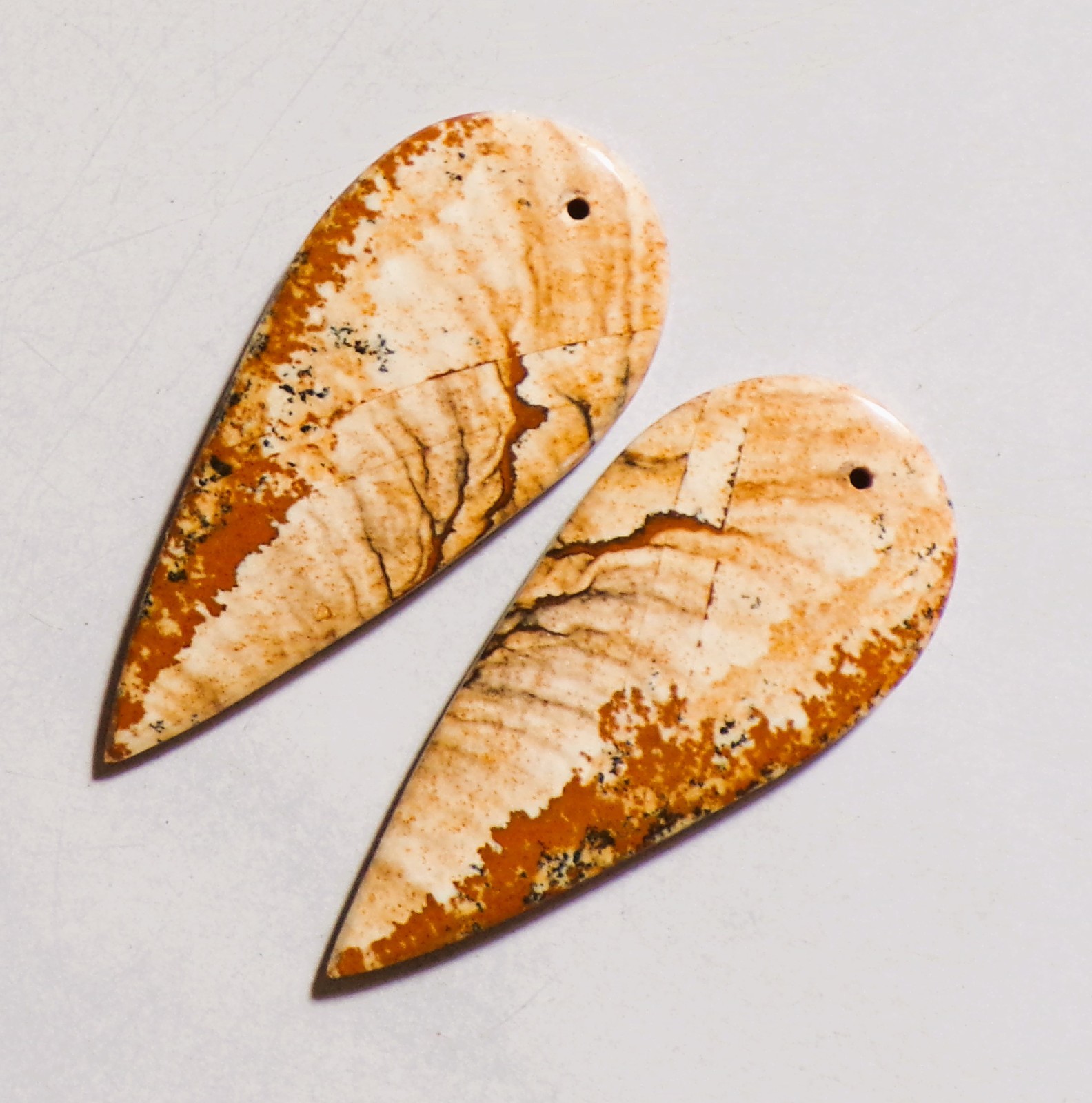 52.00 Cts Natural Picture Jasper Drilled Cabochon Match Pair Gemstone 46X21MM 16