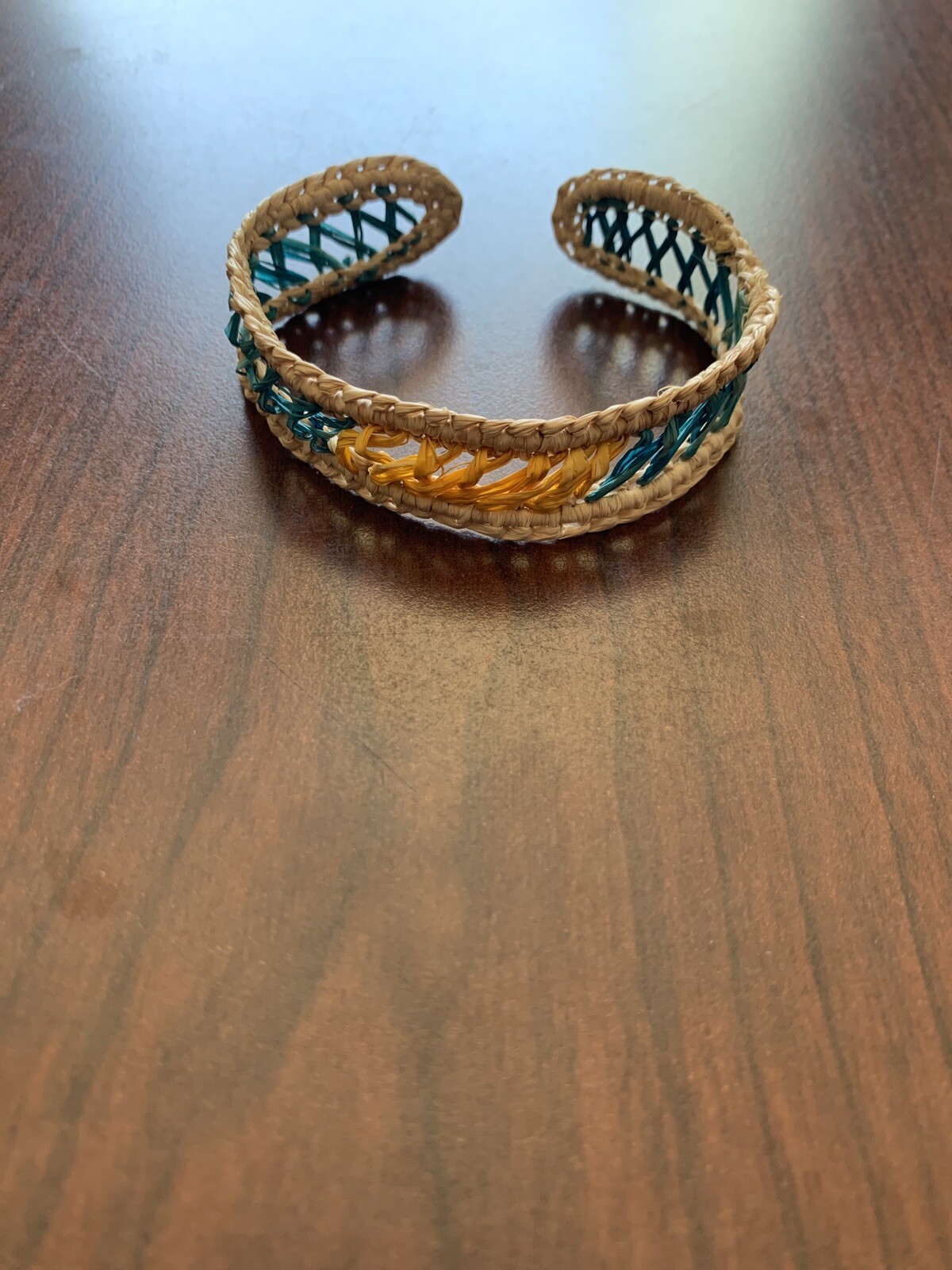 Womens Open Cuff Woven Bracelet One Size Blue Orange Tan