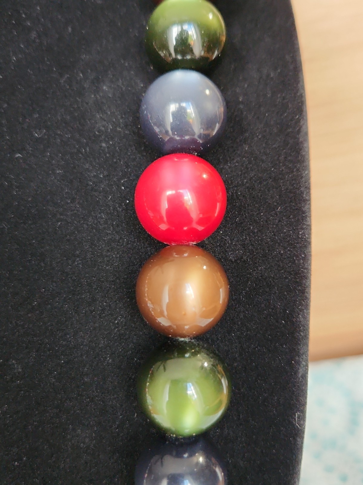 Moonglow Glass Beaded Chunky Necklace Brown Green Blue and Red Shiny
