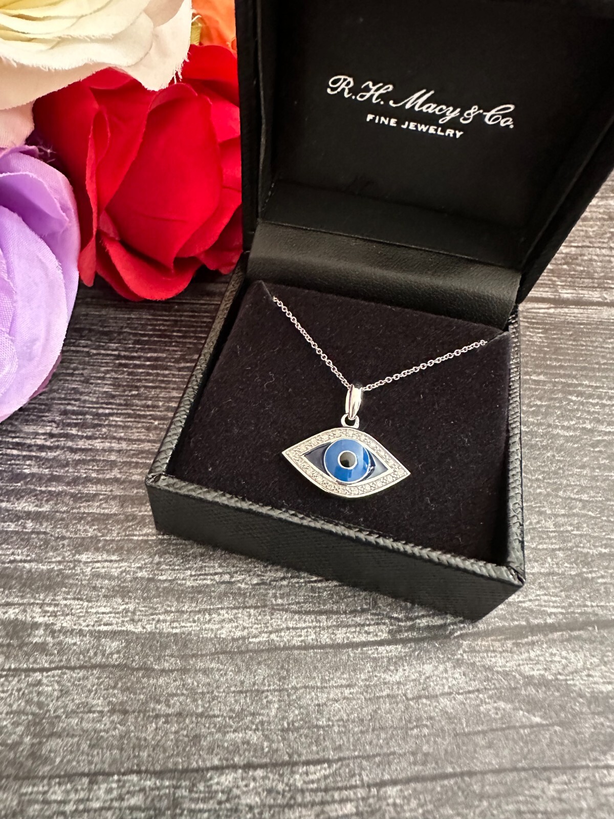 NWT EFFY Diamond (1/10 ct. t.w.) & Enamel Evil Eye 18″ Pendant Necklace