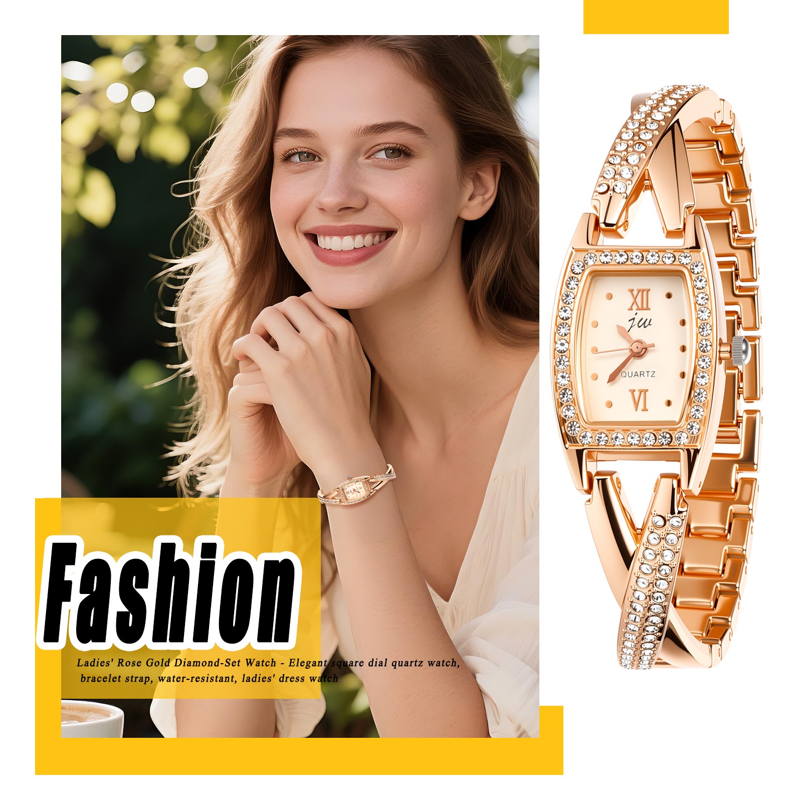 Women’s Elegant Rhinestone Tonneau Barrel Analog Quartz Bracelet Wrist Watch