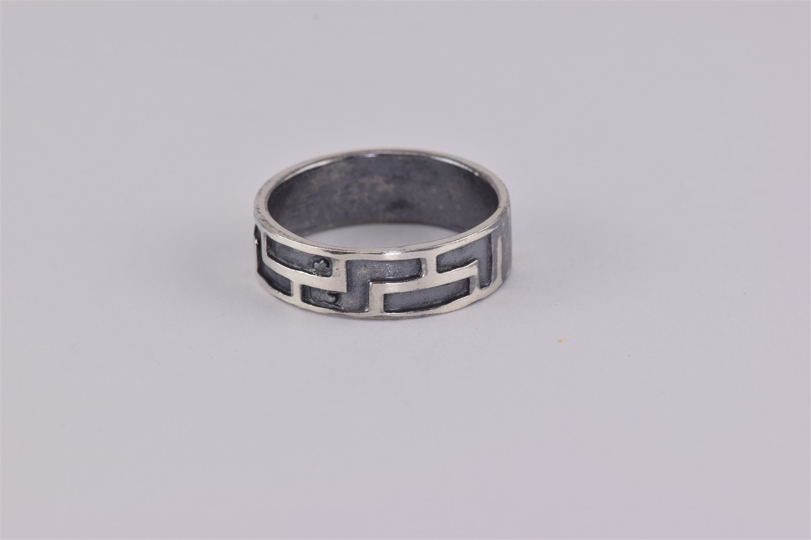 Sterling Silver 6.5mm Interlocking Block Oxidized Carved Band Ring 925 Sz: 9