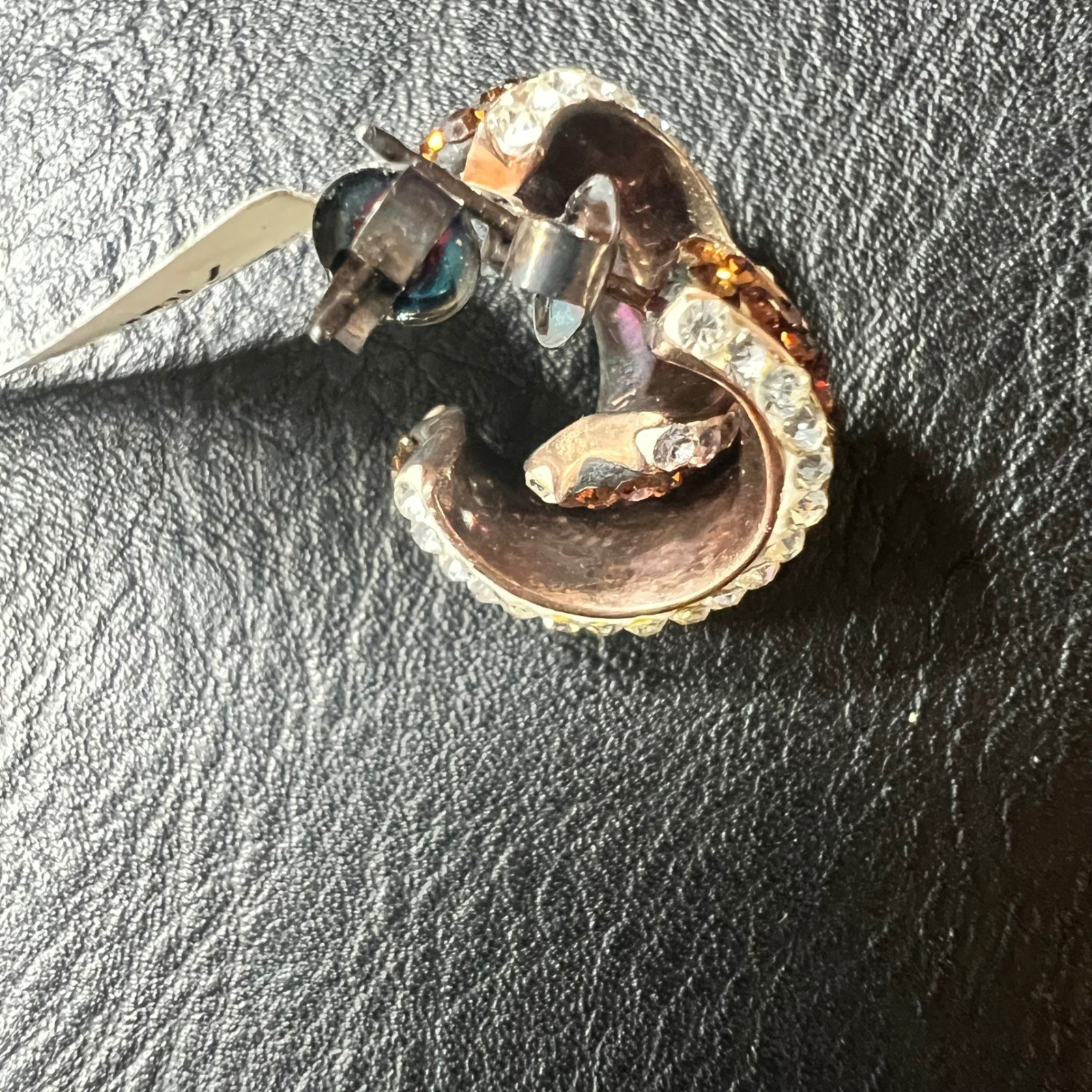 Kohls 14KT Rose Gold Plated Brown Crystal Huggie Hoop Earrings Glam
