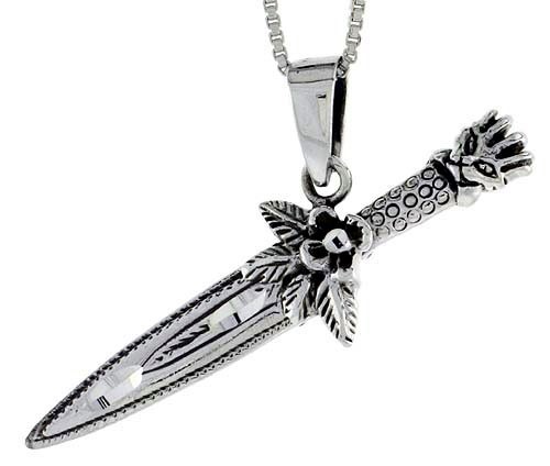 925 Sterling Silver Fancy Dagger Knife Charm Pendant 1 5/8 (41mm) Inch Wide