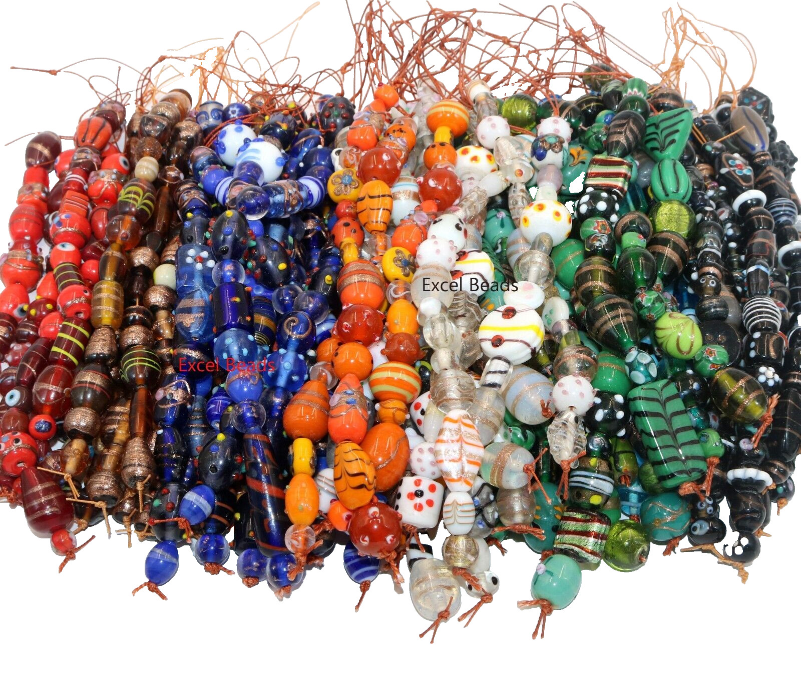 50 Strand Mixed Fancy Glass Beads 5 strands each in 10 colors multi style & size