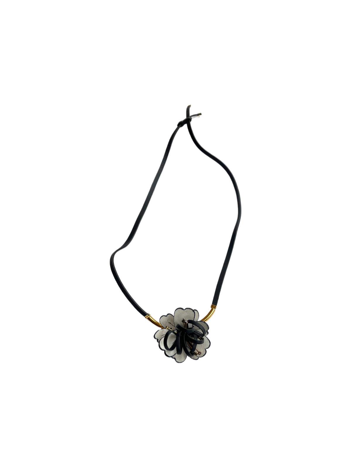 Marni Leather Flower Long Necklace with Adjustable Slider