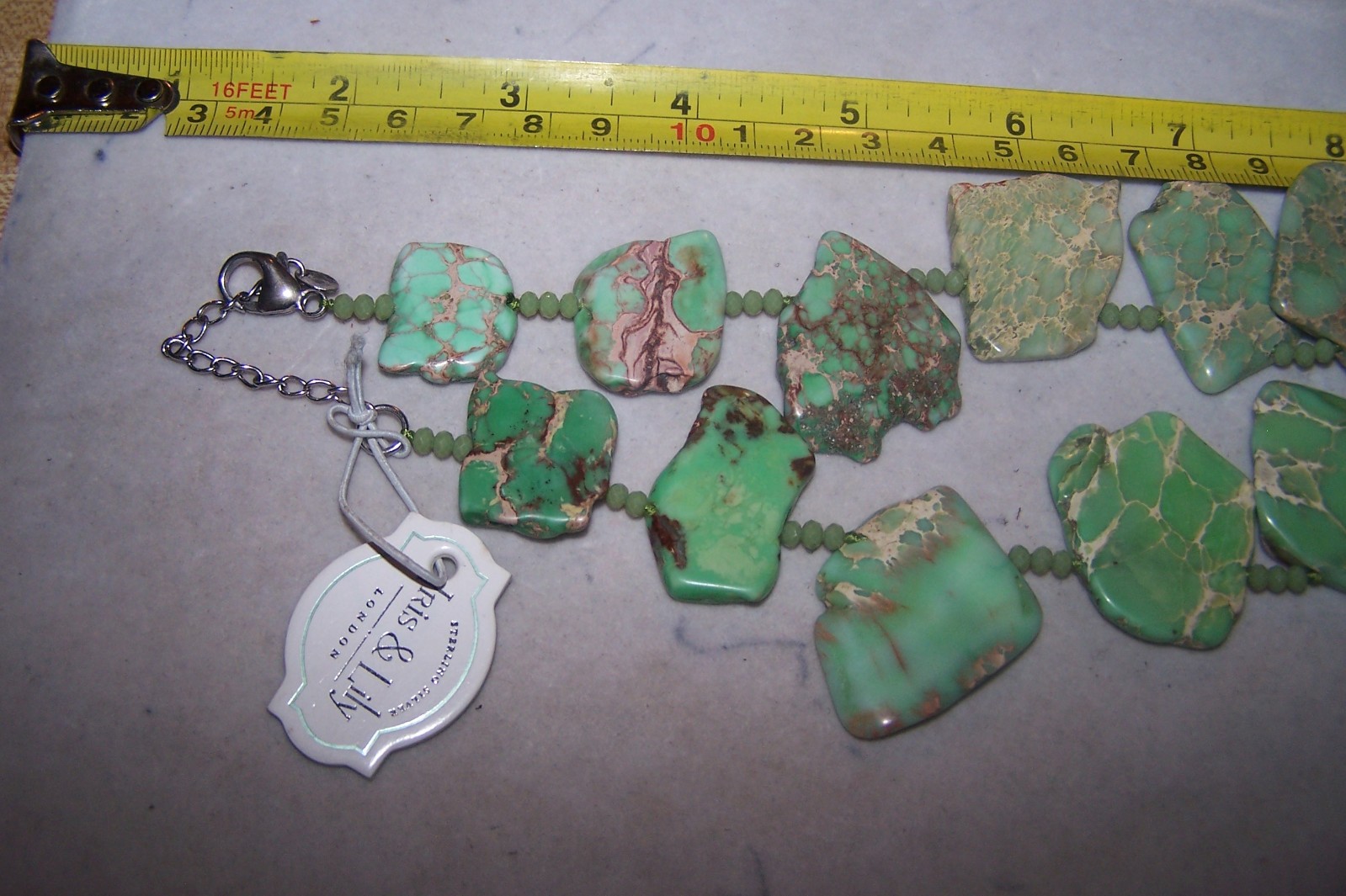 NWT LUC Lucas Lameth Sterling Silver Light Apple Green Jasper Slab Necklace