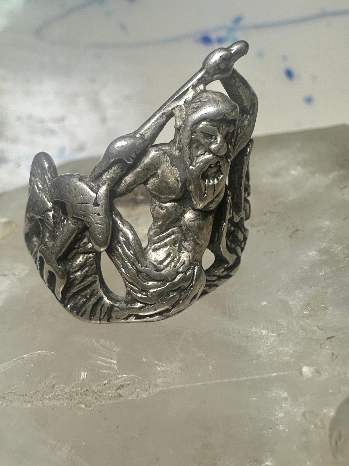 Triton ring biker band sterling silver Sea God Triton merman,the son of sea god
