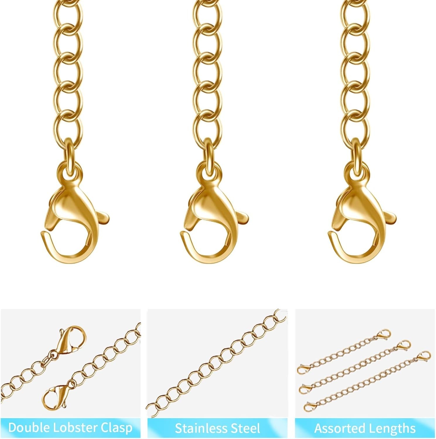 Versatile 12PCS Necklace Extenders in Gold – 1″ to 6″ Stainless Steel Chains