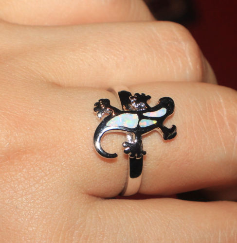 fire opal ring 6 6.5 7 7.5 gemstone silver jewelry Iguana Lizard cocktail band