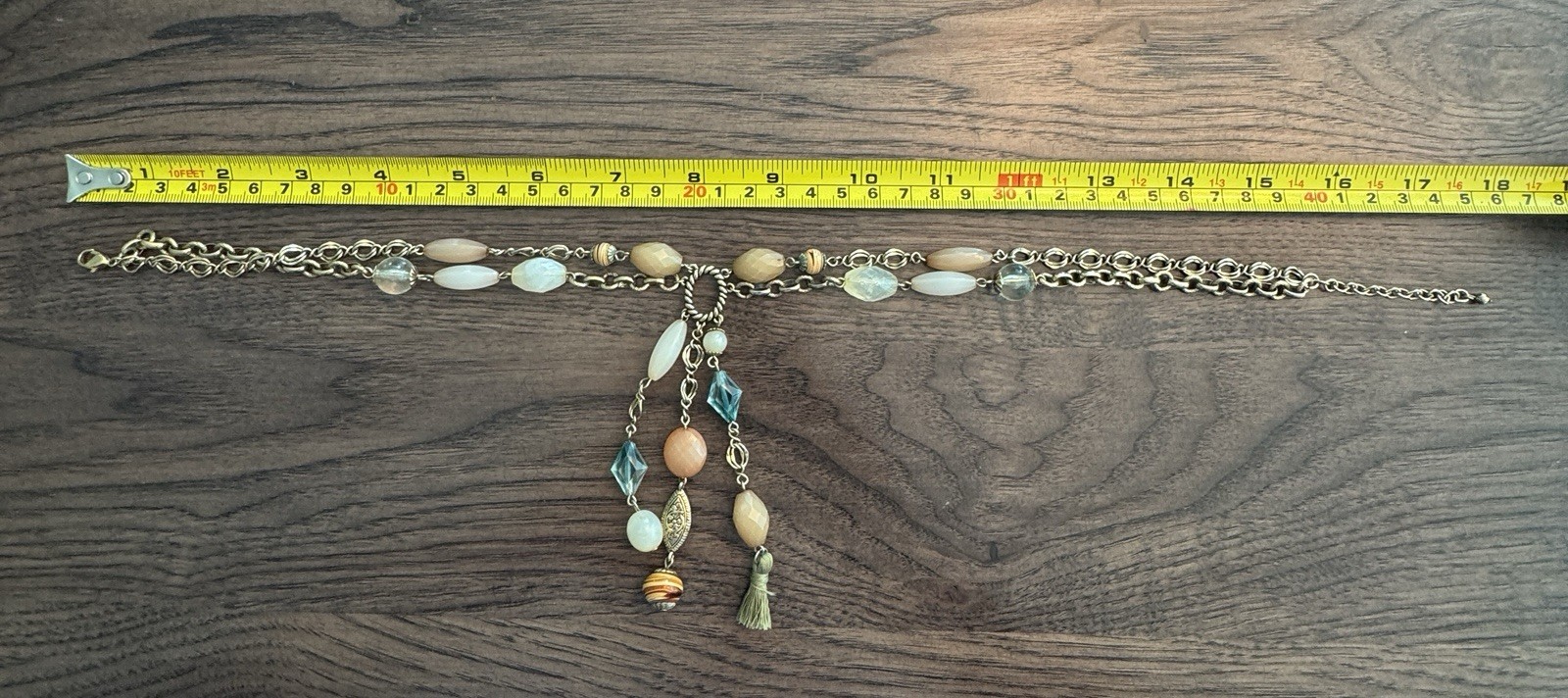 Vintage Style Green Blue Brown Beaded Necklace