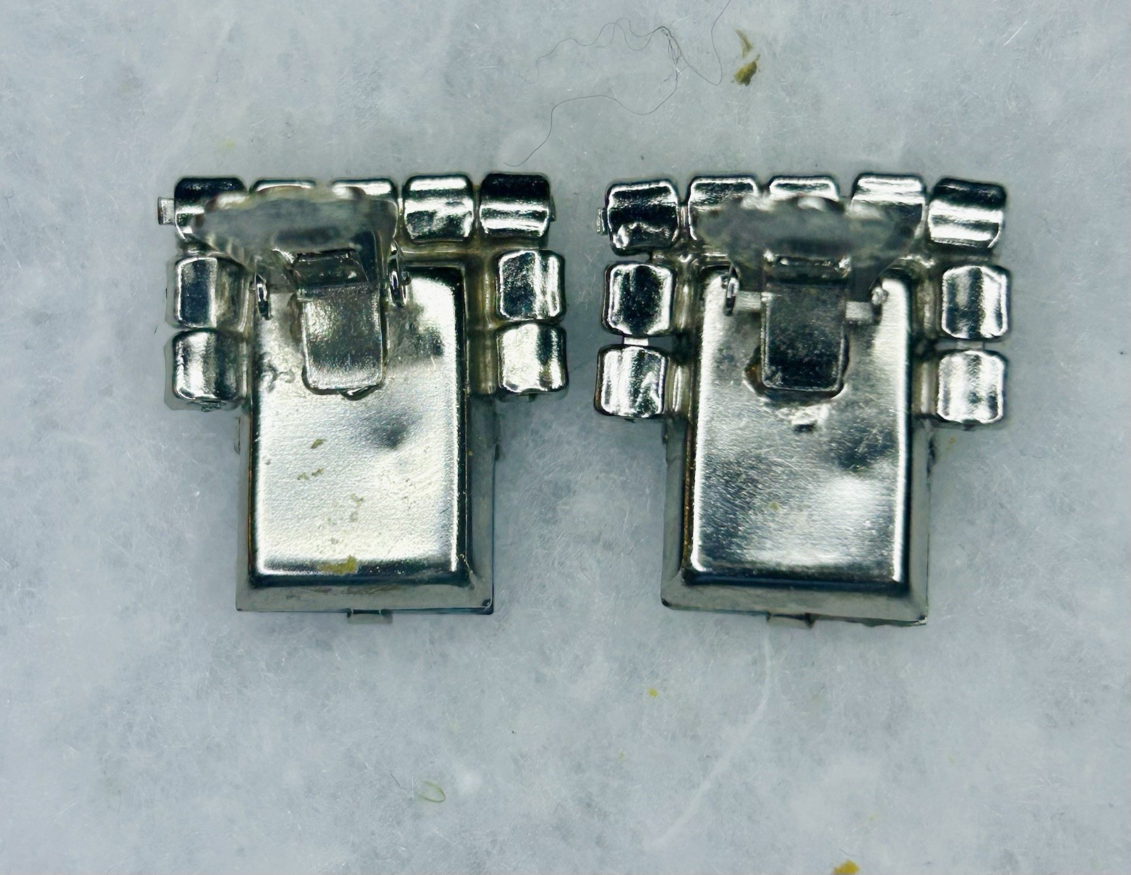 Vintage Art Deco Revival Blue Rhinestone Clip-On Earrings (c. 1950–1955)
