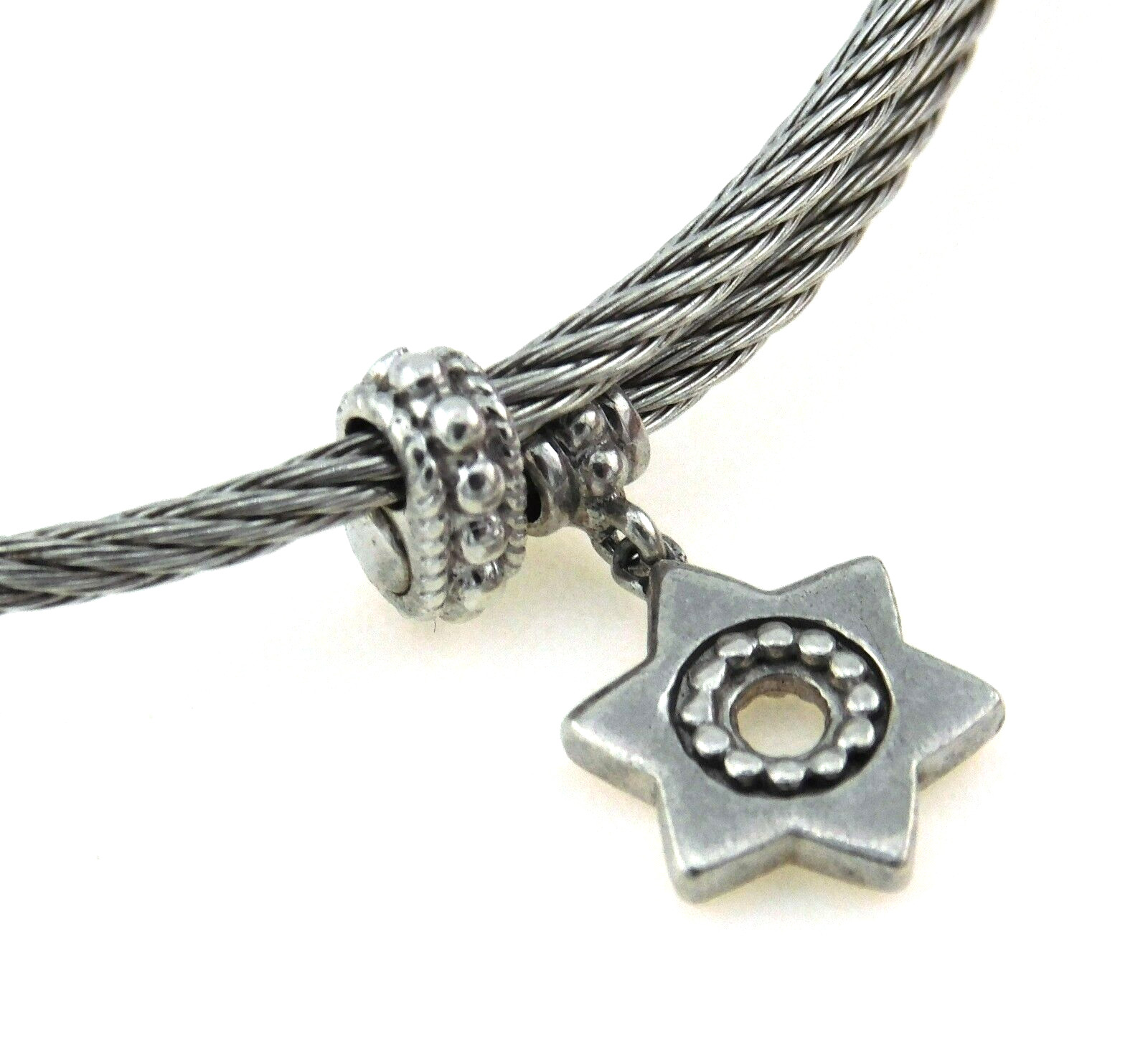 Gabriel & Co Twisted Cable Stainless Steel Bangle w Sterling Silver Star Charm