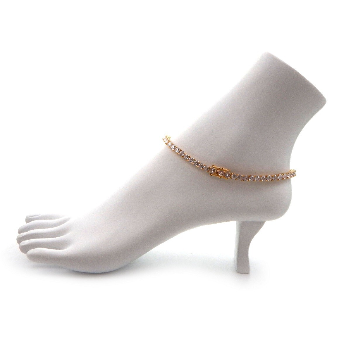 3mm 12″ Tennis Chain Anklet Cubic Zirconia Ankle Bracelet 14 Gold Plated