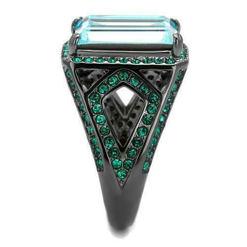 Brilliant 8.47Ct Blue Radiant Cut Top Grade Crystal Light Black Ip Ring Tk2988