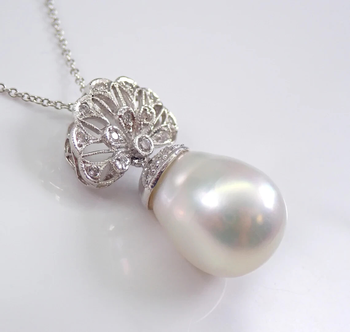 Unique South Sea Baroque Pearl Necklace 18K White Gold Plated Genuine Pearl
