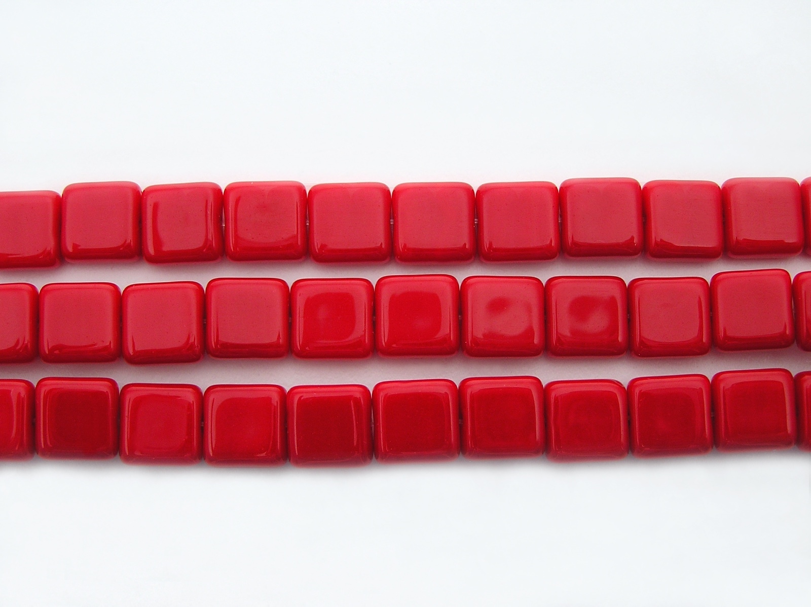 22 Czech Glass Square Shaped Druk Beads 8x8mm Red Coral, P222