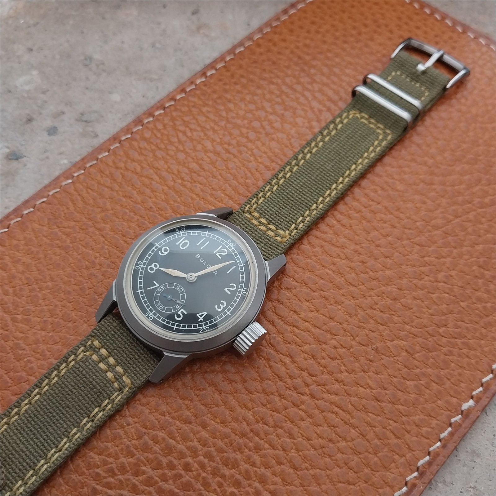 Vintage 5/8″ OD Green Canvas Military 1940s-1950s Watch Strap & Stainless Buckle