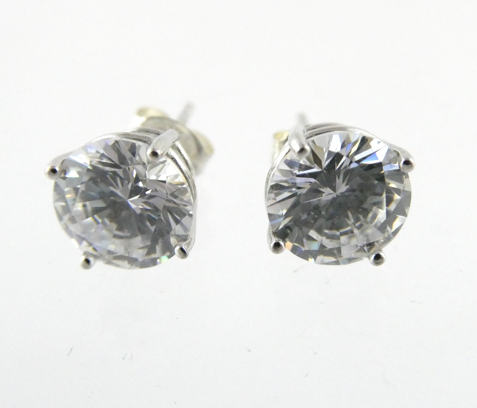 BS Sterling Silver Round Cut Crystal Stud Earrings 925 2.4 Grams 8.05mm