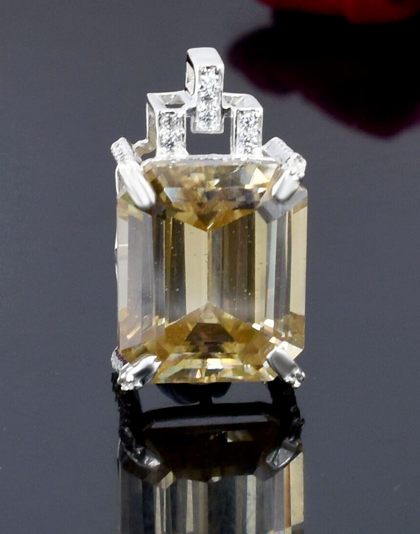 10 Ct Champagne Treated Diamond Pendant Emerald Cut VVS1 Certified ! Ideal Gift